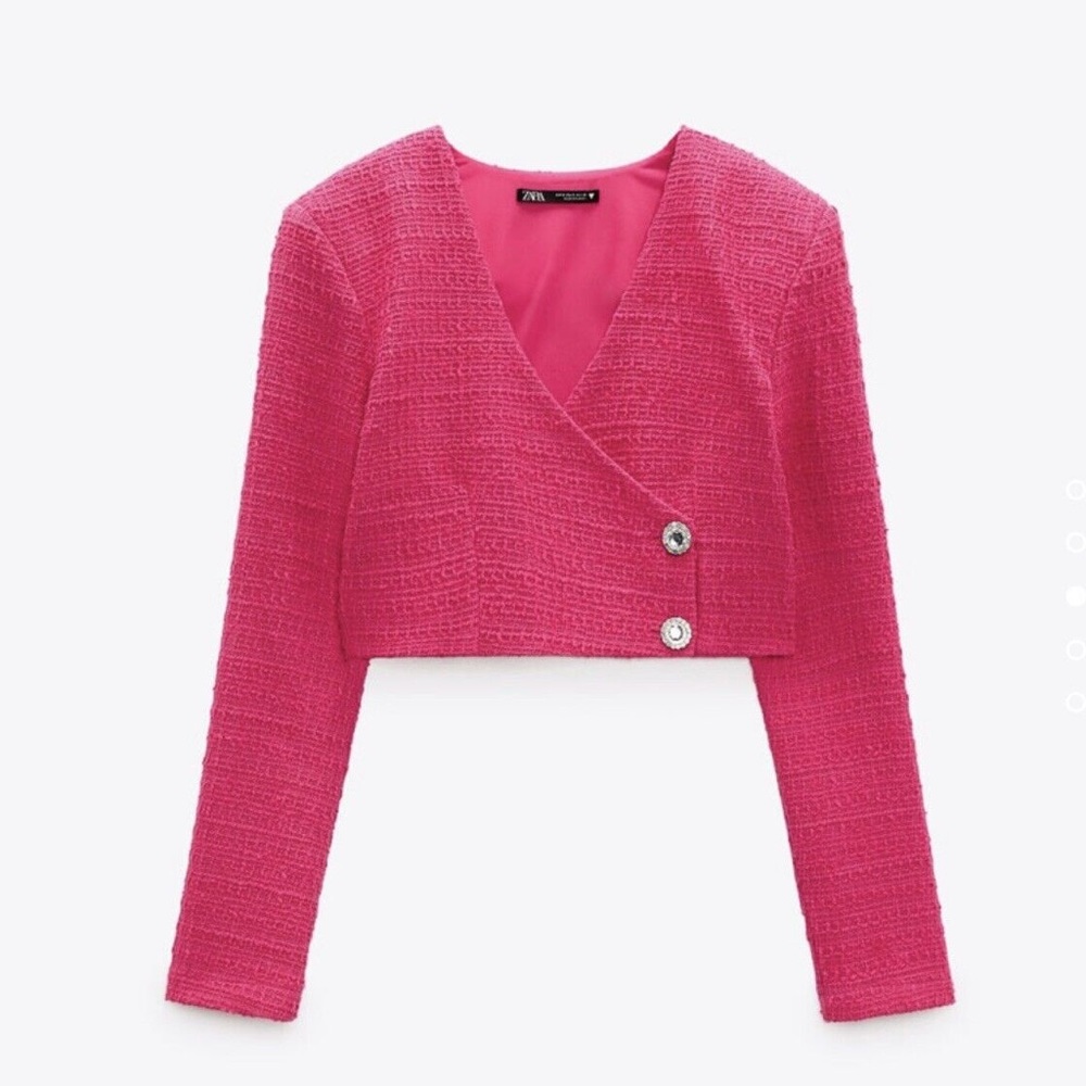 NWOT ZARA TEXTURED TWEED RHINESTONE CROP TOP BLAZER